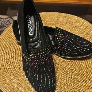Black Rhinestone Flats
